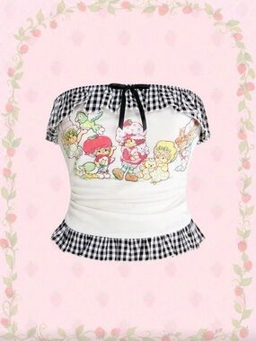 NWT Strawberry Shortcake Graphic  Gingham Ruffle tube Top